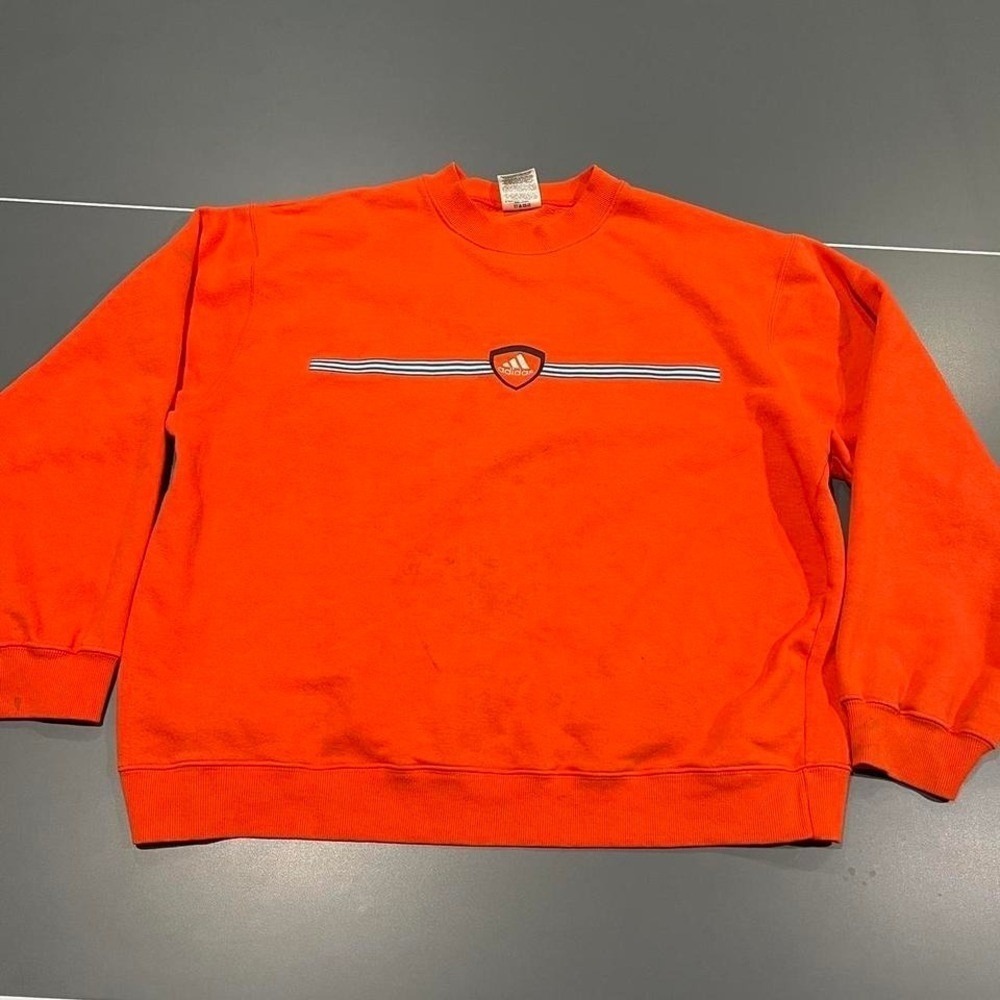 Vintage 1990s Adidas Shield Logo Crewneck Sweatshirt Orange Mens Large PX